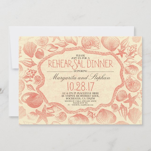 vintage seashells nautical beach rehearsal dinner invitation (Front)