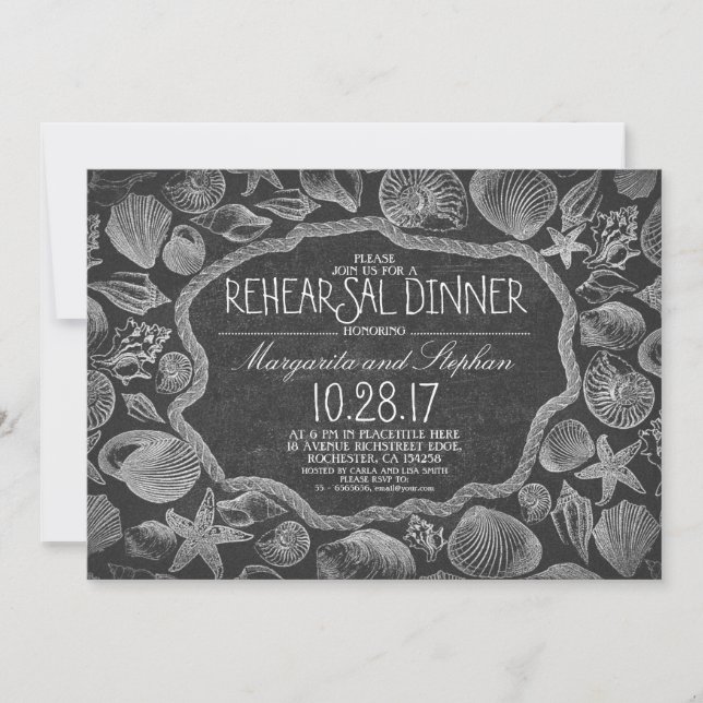 vintage seashells nautical beach rehearsal dinner invitation (Front)