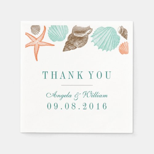 Vintage Seashells Paper Napkin for Beach Wedding