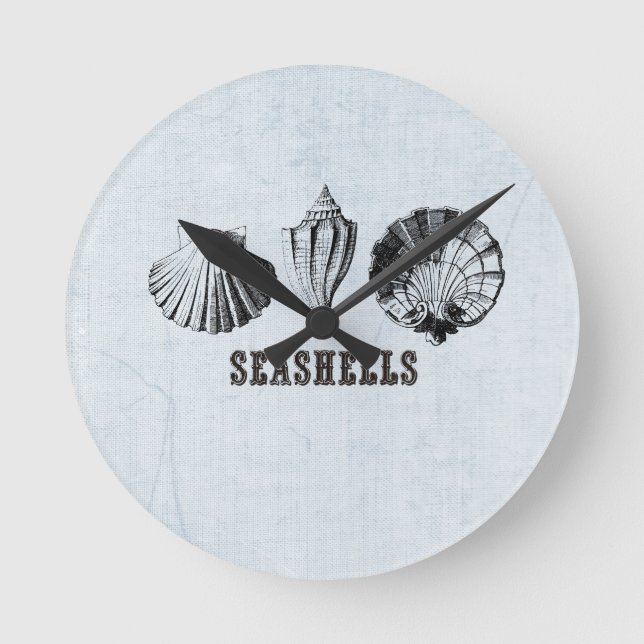 Vintage Seashells Round Clock (Front)