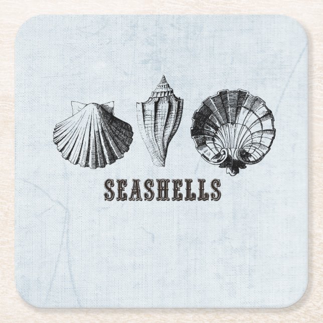 Vintage Seashells Square Paper Coaster (Front)