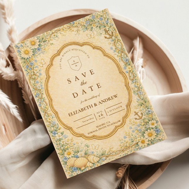 Vintage Seaside Garden Nautical Wedding Save The Date (Creator Uploaded)