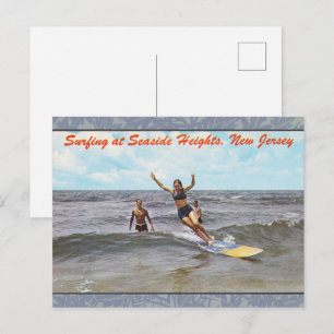 Vintage Seaside Heights New Jersey Surfing Art Postcard