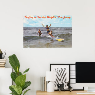 Vintage Seaside Heights New Jersey Surfing Art Poster