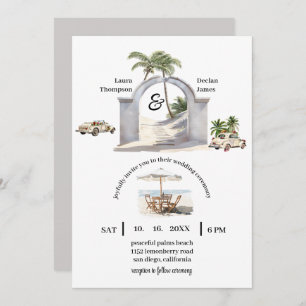 Vintage Seaside Palm Tree Boho Beach Wedding Invitation
