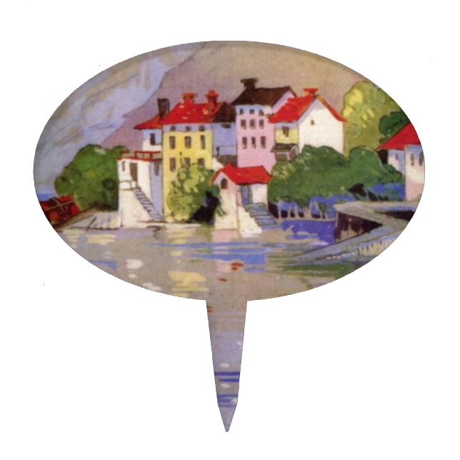 Vintage Seaside Village Italy Tourism Cake Topper (Front)