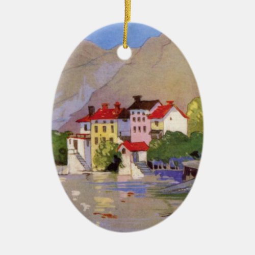 Vintage Seaside Village Italy Tourism Ceramic Ornament