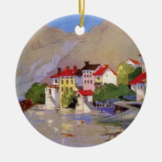 Vintage Seaside Village Italy Tourism Ceramic Ornament (Front)