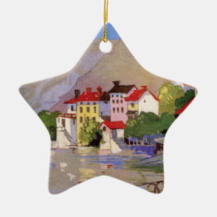 Vintage Seaside Village Italy Tourism Ceramic Ornament