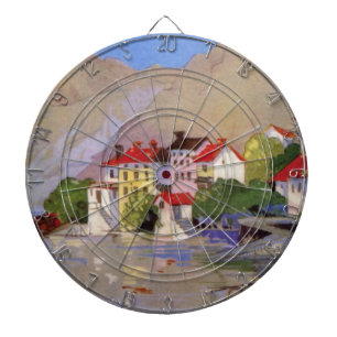 Vintage Seaside Village Italy Tourism Dartboard With Darts