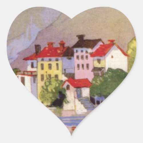 Vintage Seaside Village Italy Tourism Heart Sticker