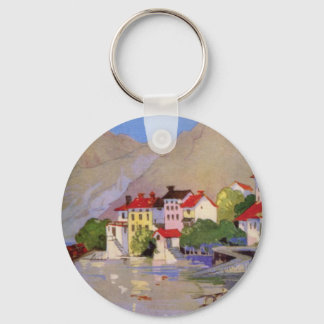 Vintage Seaside Village Italy Tourism Keychain