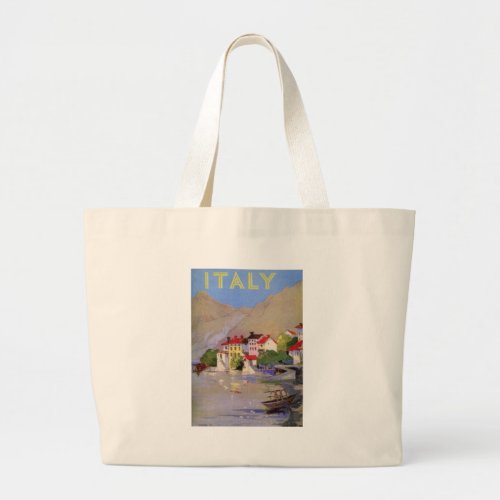 Vintage Seaside Village Italy Tourism Large Tote Bag