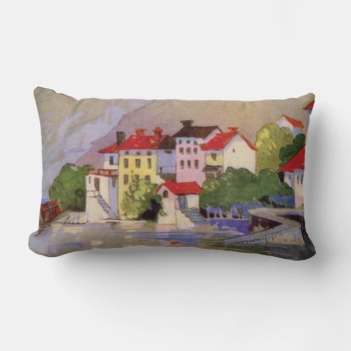 Vintage Seaside Village Italy Tourism Lumbar Pillow