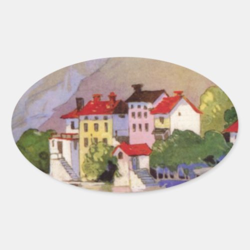 Vintage Seaside Village Italy Tourism Oval Sticker