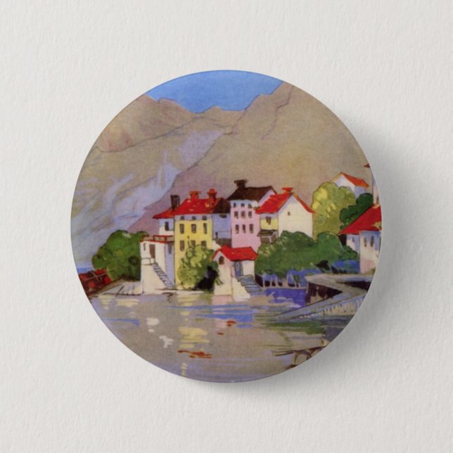 Vintage Seaside Village Italy Tourism Pinback Button (Front)