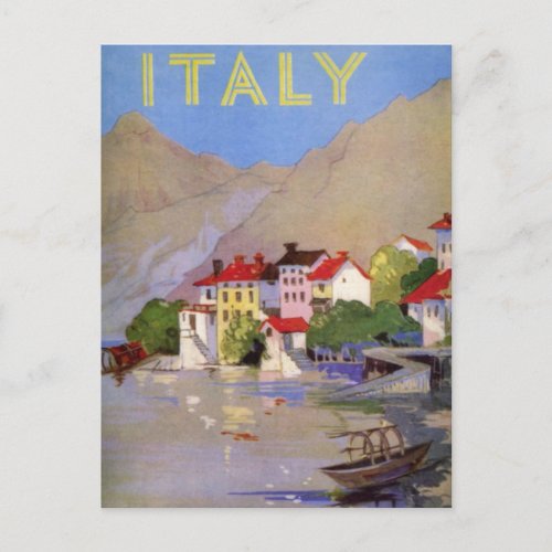 Vintage Seaside Village Italy Tourism Postcard