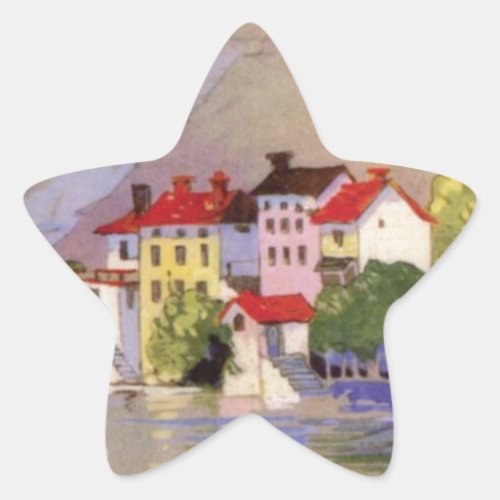 Vintage Seaside Village Italy Tourism Star Sticker