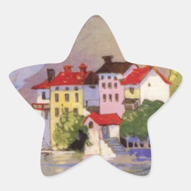 Vintage Seaside Village Italy Tourism Star Sticker (Front)