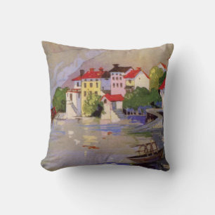 Vintage Seaside Village Italy Tourism Throw Pillow