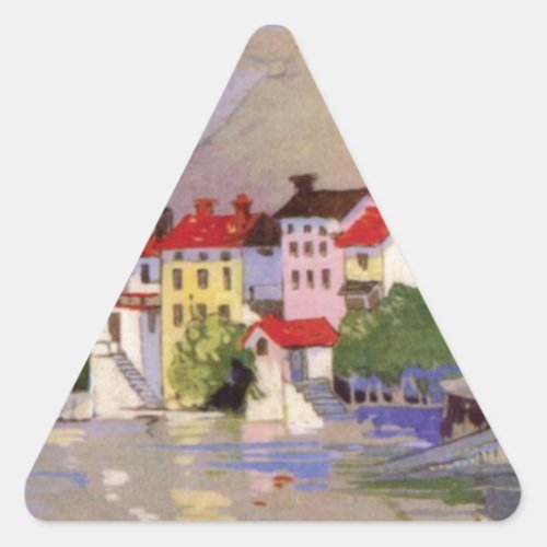 Vintage Seaside Village Italy Tourism Triangle Sticker