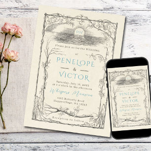 Vintage Seaside Wedding Invitation