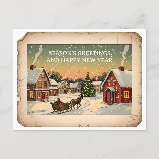 Vintage Season’s Greetings & New Year Postcard (Front)