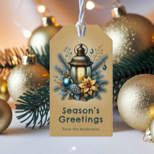Vintage Seasons Greetings Christmas Lantern Custom Gift Tags