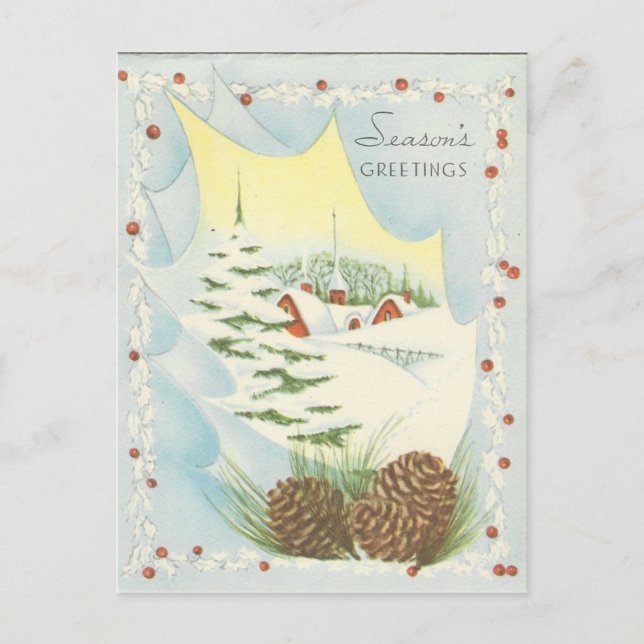 Vintage Seasons Greetings Holiday Postcard (Front)