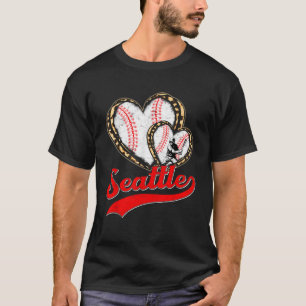 Vintage Seattle Baseball Leopard Heart Baseball Fa T-Shirt