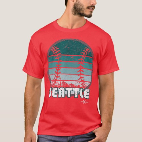 Vintage Seattle Baseball Sunset with Retro City Sk T_Shirt