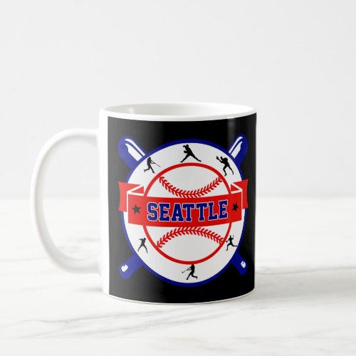 Vintage Seattle Cityscape Baseball  For Men Women  Coffee Mug