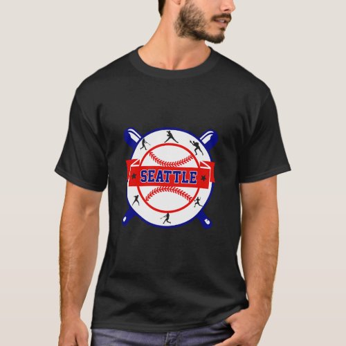 Vintage Seattle Cityscape Baseball  For Men Women  T_Shirt