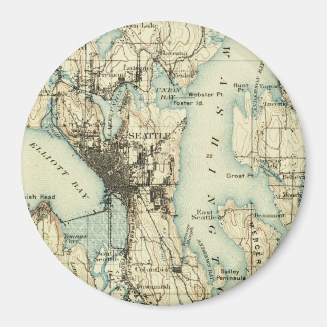 Vintage Seattle Map Magnet (Front)