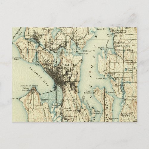 Vintage Seattle Map Postcard