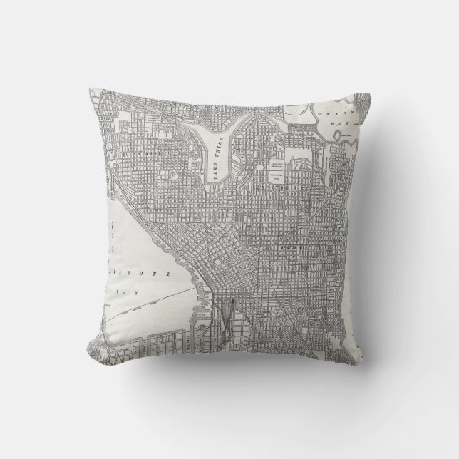 Vintage Seattle Map Throw Pillow (Front)