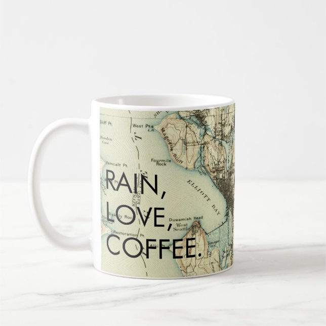 Vintage Seattle Rain Love Coffee Coffee Mug (Left)