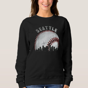 Vintage Seattle Skyline City Baseball   Sweatshirt