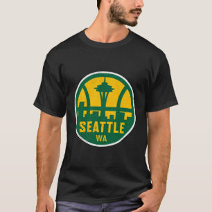 Vintage Seattle Washington Basketball Cityscape Re T-Shirt