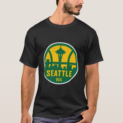 Vintage Seattle Washington Basketball Cityscape Re T_Shirt