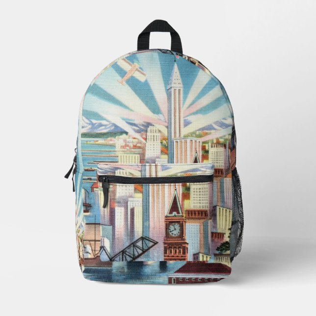 Vintage Seattle Washington Chromolithograph Art Printed Backpack (Front)
