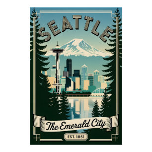 Vintage Seattle Washington Emerald City Retro Poster