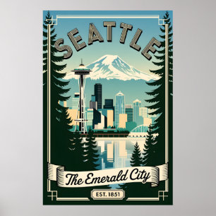 Vintage Seattle Washington Emerald City Retro Poster