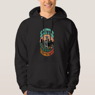 Vintage Seattle Washington Mountains and Sunset Re Hoodie