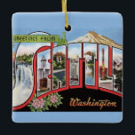 Vintage Seattle Washington Ornament<br><div class="desc">A vintage postcard greeting from Washington State repurposed on an ornament.  Keep the image on the back or remove it and add your personal message.</div>