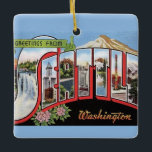 Vintage Seattle Washington Ornament<br><div class="desc">A vintage postcard greeting from Washington State repurposed on an ornament.  Keep the image on the back or remove it and add your personal message.</div>