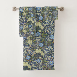 Vintage Seaweed Floral Pattern Blue Background Bath Towel Set