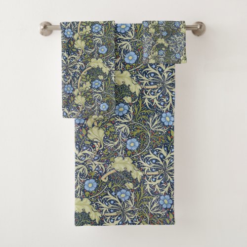 Vintage Seaweed Floral Pattern Blue Background  Bath Towel Set