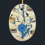 Vintage Sebago Lake Maine Ornament<br><div class="desc">A vintage,  colorfully illustrated postcard of the Sebago Lake region of Maine .</div>