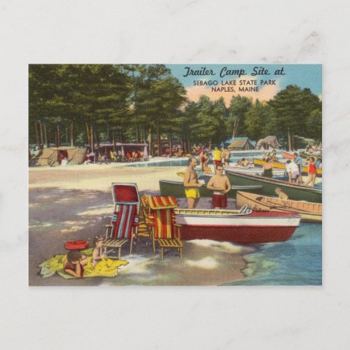 Vintage Sebago Lake State Park Naples Maine Postcard